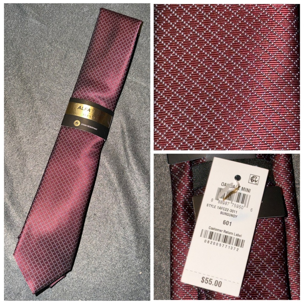 Alfani Alfatech Mens Burgundy Oakdale Mini Geometric Stain Resistant Tie NEW